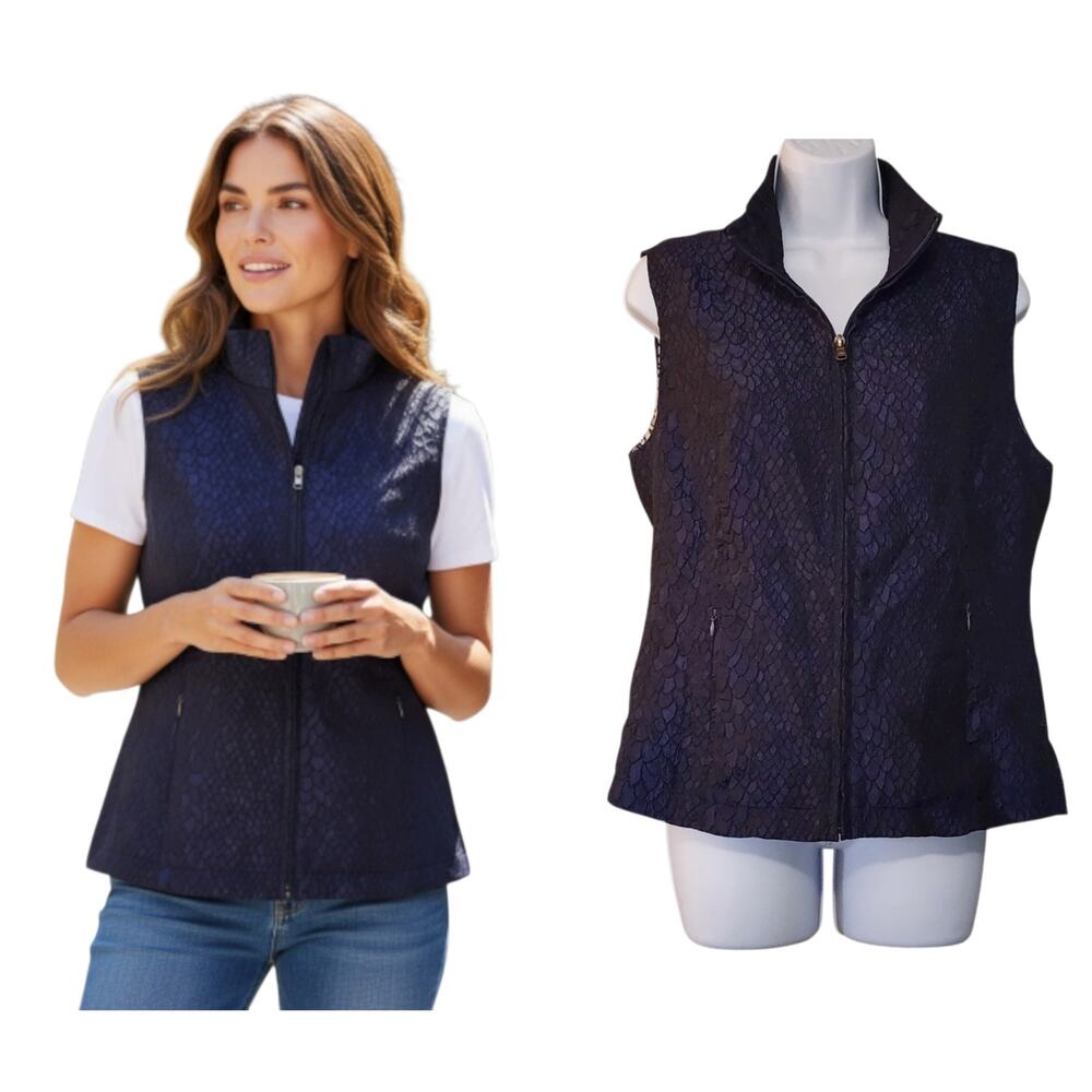 Erin London Womens Zip Front Vest Top Size S Blue Textured Lined Career